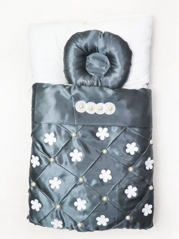 2Pcs Newborn Baby Quilted Sleeping Bag Flowers Dark Grey