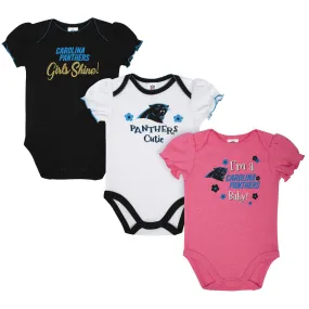 3-Pack Baby Girls Carolina Panthers Short Sleeve Bodysuits