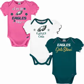 3-Pack Baby Girls Philadelphia Eagles Short Sleeve Bodysuits