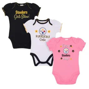 3-Pack Baby Girls Pittsburgh Steelers Short Sleeve Bodysuits