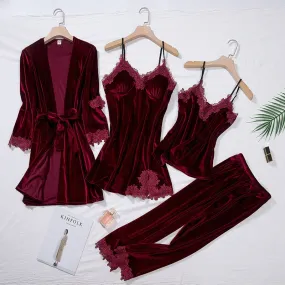 4 Pcs Women 's Long Sleeve Sleep Set L 351734