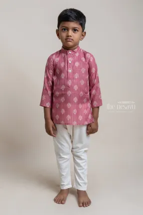 Adorable Maroon Baroque Printed Kurta And Pant For Little Boys