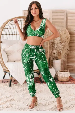 Adventurous Attitude Palm Print Two Piece Set (Green)