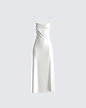 Alina White Satin Midi Dress