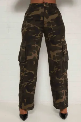 At Attention Camouflage Ankle Zip Cargo Pants - Olive