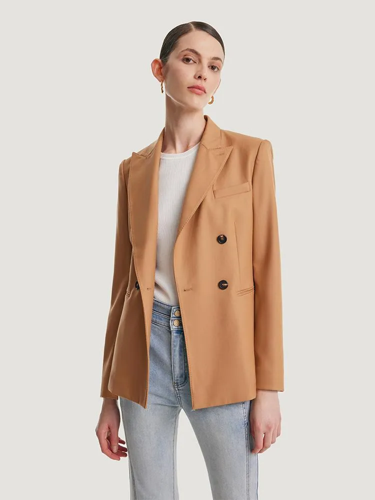 Camel Worsted Woolen Women Blazer