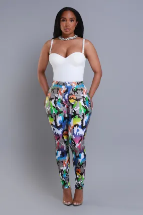 Can't Survive Faux Leather High Rise Pants - Rainbow Camo