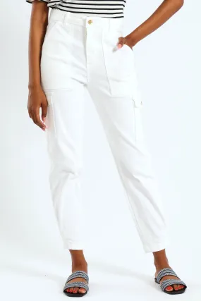 Cargo Shiny Trim Tapered Jean - White