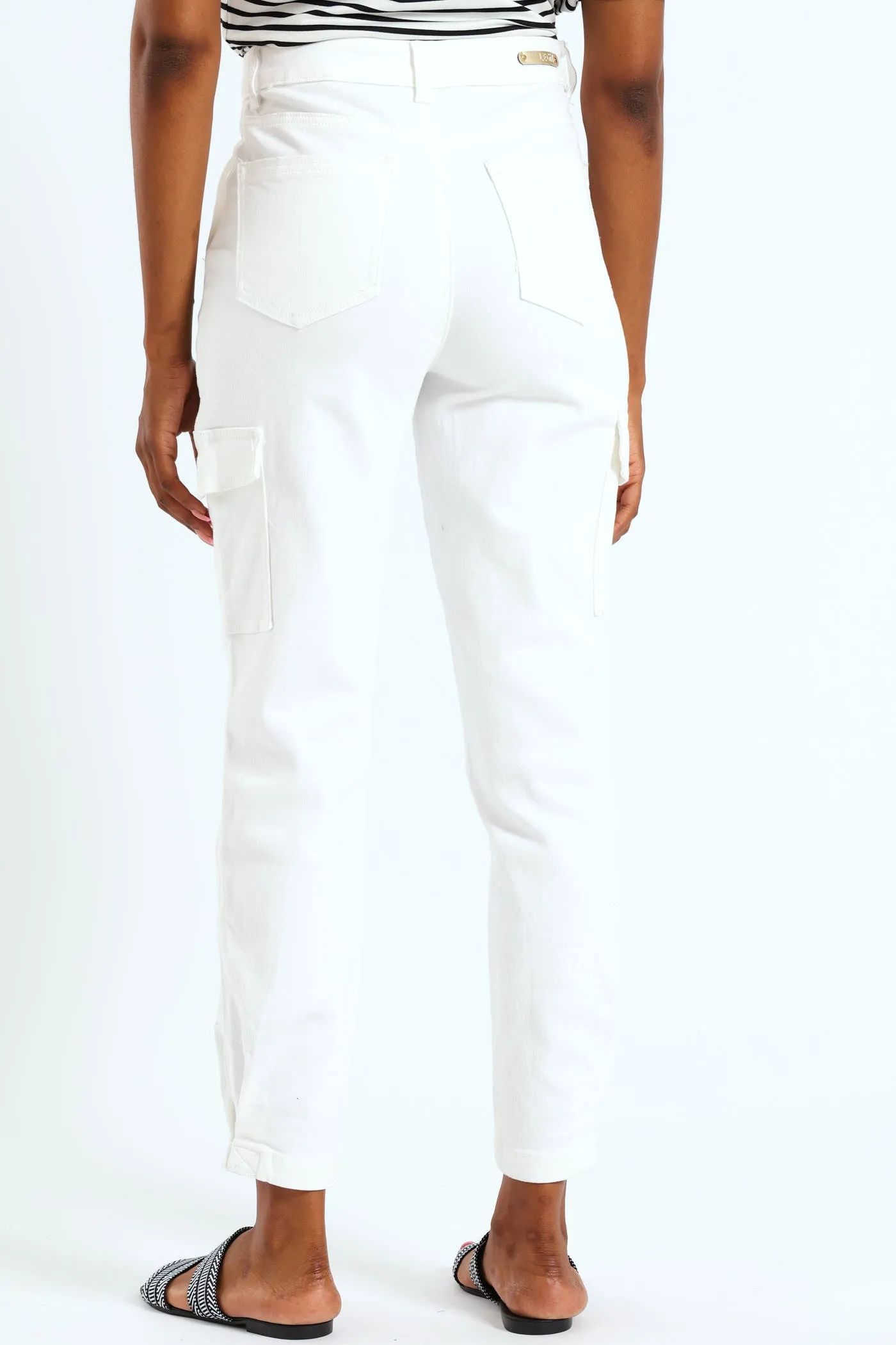 Cargo Shiny Trim Tapered Jean - White