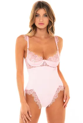 Crystal Pink Eyelash Lace Underwire Bodysuit