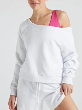 Electric Fleece Off Shoulder Sweatshirt - White