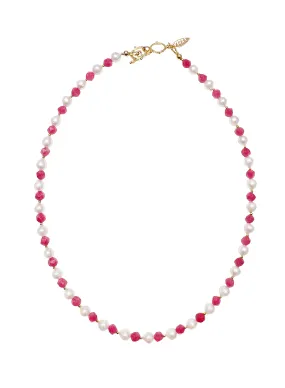 Freshwater Pearls With Pink Gemstone Necklace LN003