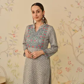 Ivory Kutch Embroidered Woollen Kurta