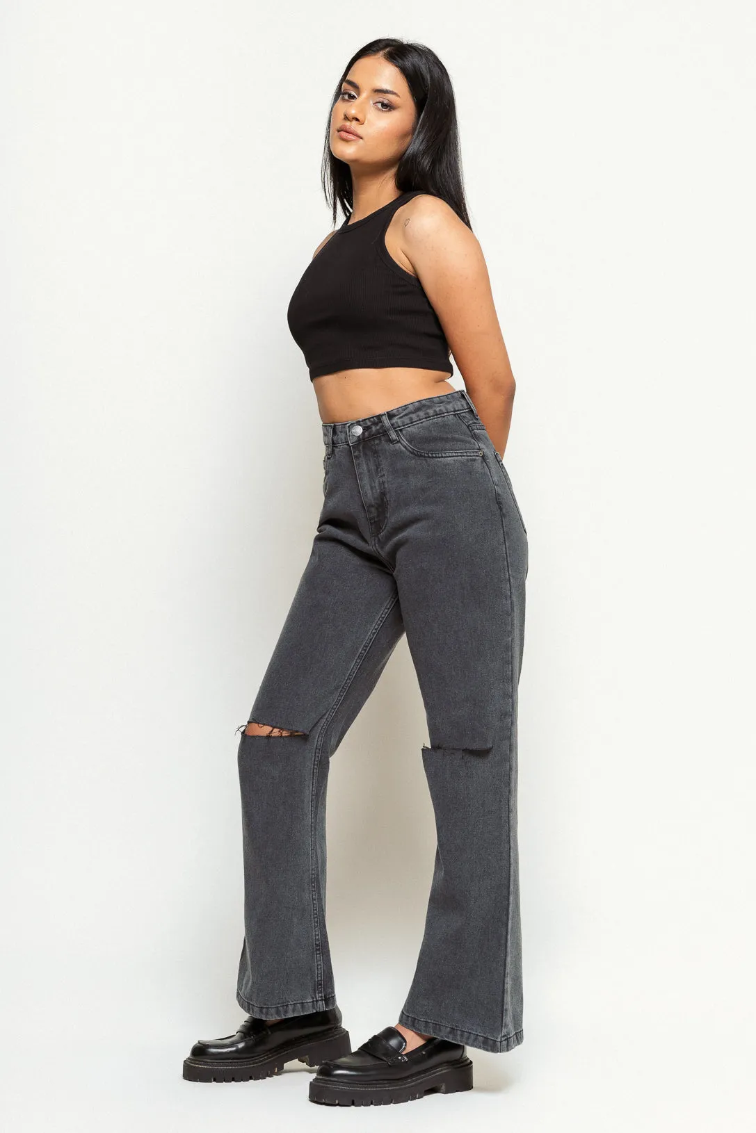 Knee Slit Charcoal Bootcut