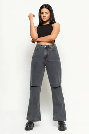 Knee Slit Charcoal Bootcut