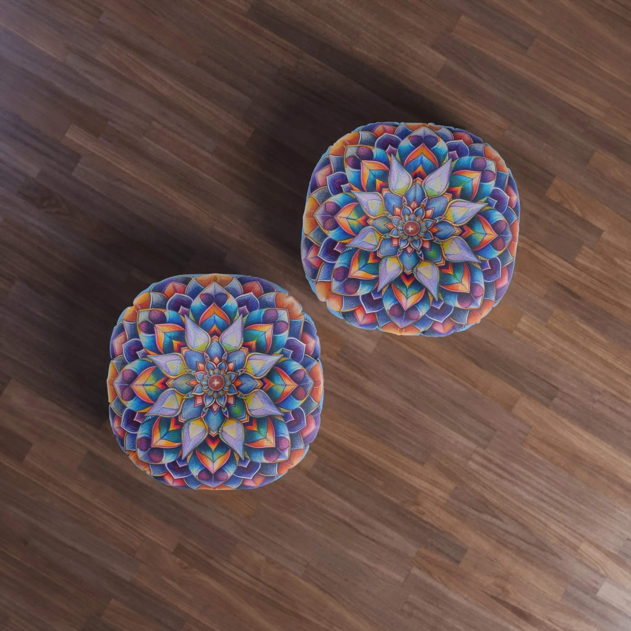 Mandala Art Floor Cushion - Tufted Round Pillow