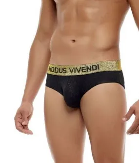 Modus Vivendi Exclusive Briefs Extra Shiny Gold Lurex Yarns Waisband Black 24214 B60