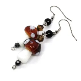 Mushroom Earrings with Onyx