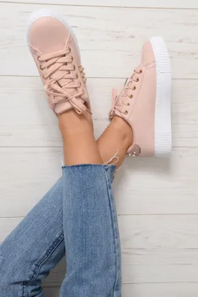 Pink Embellished Stud Platform Trainers - Aariel