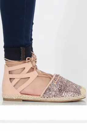 Pink Glitter Lace Up Espadrilles - Bonnie