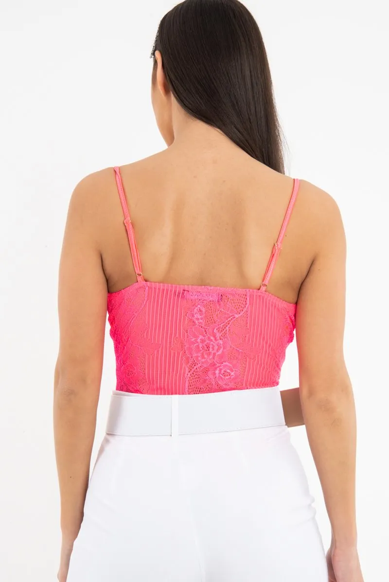 Pink Lace Hook Front Bodysuit - Sabrina