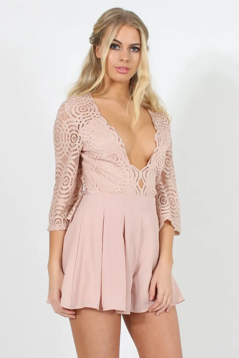 Pink Plunge Lace Playsuit - Yasmine