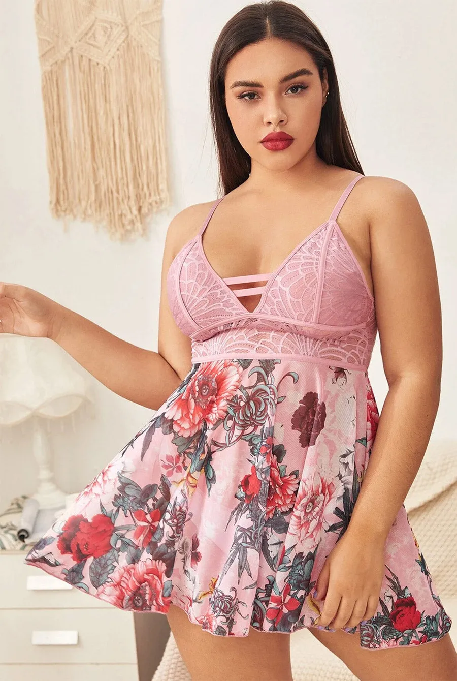 Plus Size Floral Babydoll Set