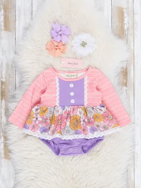 Purple & Pink Marigold Lace Trim Bubble