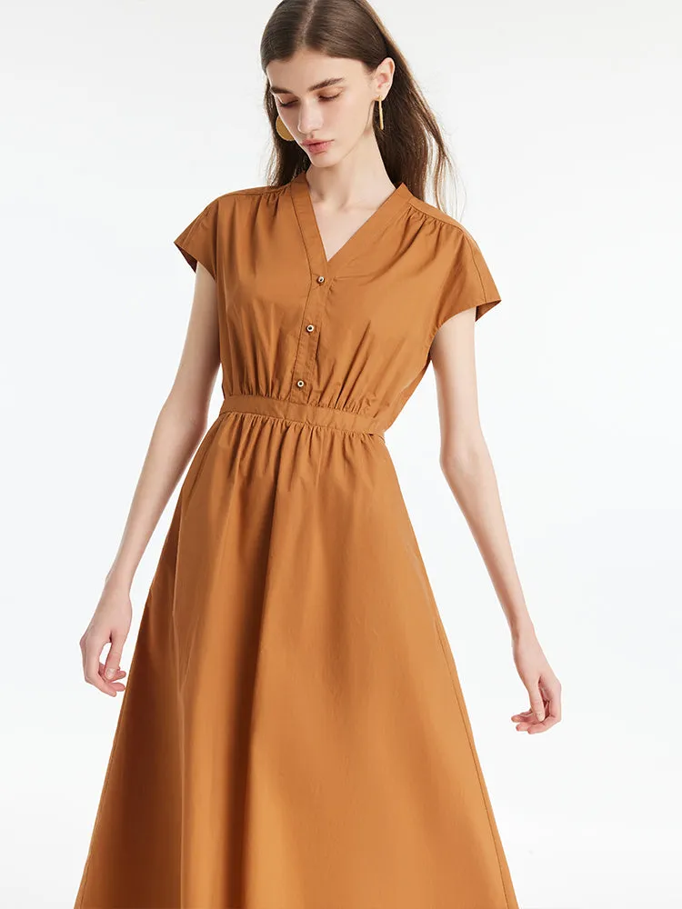 V-Neck Gathered Waist Women Maxi Dress