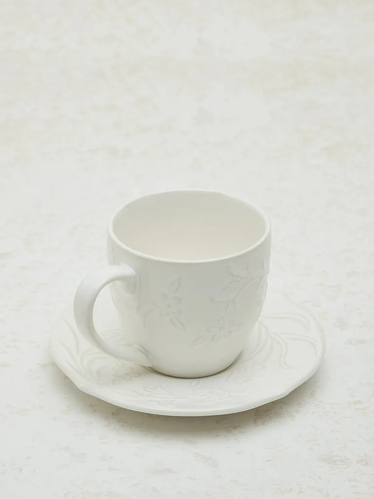 Westside Home White Floral Embossed Tea Cup and Saucer Set