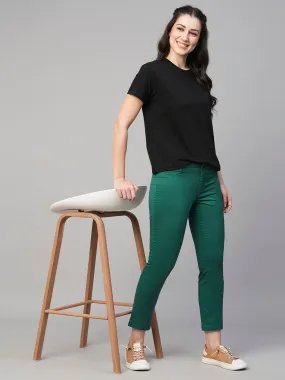 Women's Green Cotton Lycra Regular Fit Pant