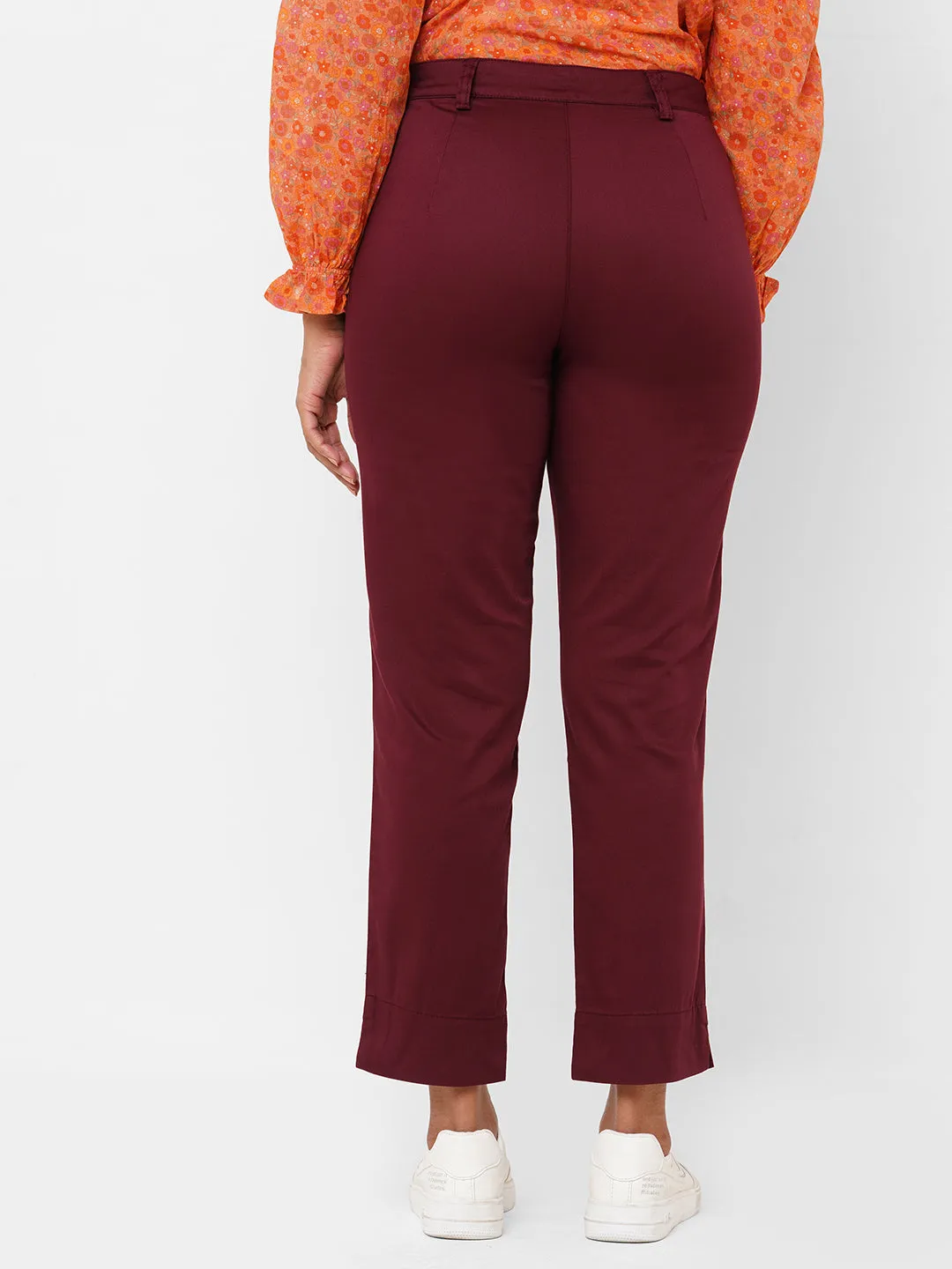 Women's Maroon/Red Cotton Lycra Regular Fit Pant